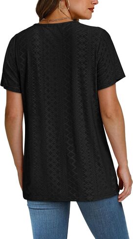 Sampeel Womens Summer Tops Trendy 2025 Eyelet Crossped v Neck T Shirts فضفاضة غير رسمية قصيرة الأكمام القمصان in Kuwait