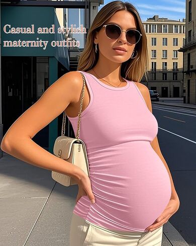 Ficerd 4 Pack Tops Women's Paternity Tuck ، Side Ruched Slicfeless Dressancy Stirts Summer Comfy Round Dearn Tee Tee Tee in Kuwait