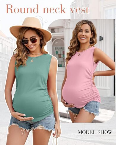 Ficerd 4 Pack Tops Women's Paternity Tuck ، Side Ruched Slicfeless Dressancy Stirts Summer Comfy Round Dearn Tee Tee Tee in Kuwait