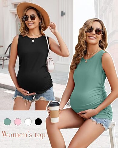 Ficerd 4 Pack Tops Women's Paternity Tuck ، Side Ruched Slicfeless Dressancy Stirts Summer Comfy Round Dearn Tee Tee Tee in Kuwait
