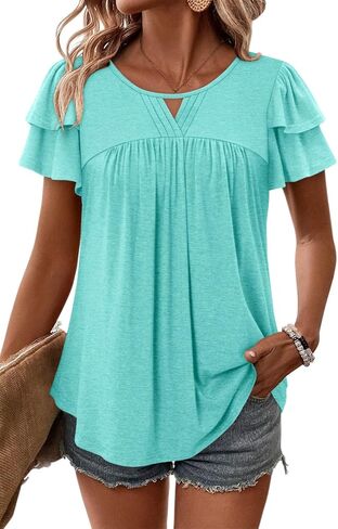 CRAZY GRID Womens Summer Tops Petal Short Sleeve Tshirt Summer Floral Boho Shirts Casual Flowy Tee Comfy Blouses in Saudi Arabia