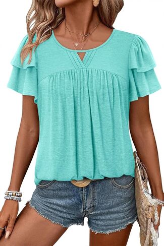 CRAZY GRID Womens Summer Tops Petal Short Sleeve Tshirt Summer Floral Boho Shirts Casual Flowy Tee Comfy Blouses in Saudi Arabia