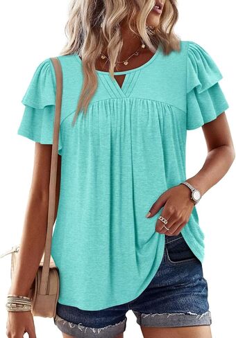 CRAZY GRID Womens Summer Tops Petal Short Sleeve Tshirt Summer Floral Boho Shirts Casual Flowy Tee Comfy Blouses in Saudi Arabia