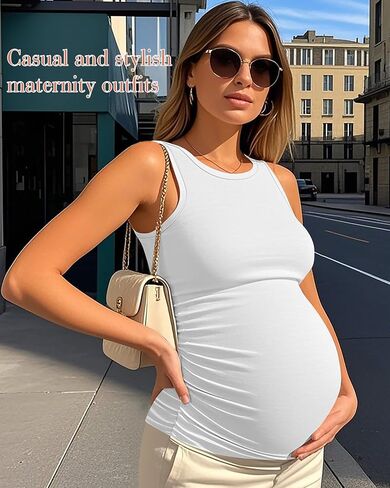 Ficerd 4 Pack Tops Women's Paternity Tuck ، Side Ruched Slicfeless Dressancy Stirts Summer Comfy Round Dearn Tee Tee Tee in Kuwait