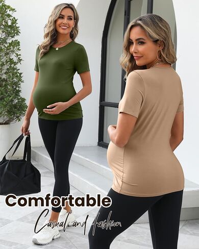 4 Pack Women's Athletic Maternity T-Shirts,Short Sleeve Yoga Gym Pregnancy Tops Casual Summer Crew Neck Tees Blouse in Kuwait