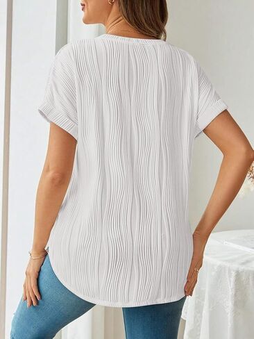 Womens Maternity Shirts Casual Textured Short Sleeve Crew Neck Spring Summer Pregnancy Tops S-XXL in Saudi Arabia