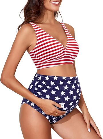 Century Star Swimsuit Swimsuit Bikini وضعت نسخًا عالية من الحمل بدلات الحمل ضد الرقبة على قطعة السباحة من قطعتين in Kuwait