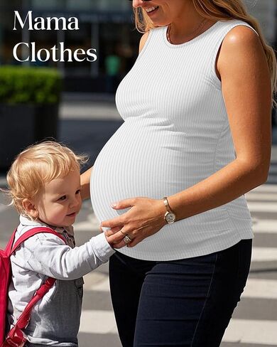 Neer 3 Pack Women's Maternity Tank Tops Ruched Side Sleeveless Pregnancy Ribbed Basic Shirts Crew Neck Mama Clothes in Kuwait