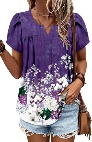 CRAZY GRID Womens Summer Tops Petal Short Sleeve Tshirt Summer Floral Boho Shirts Casual Flowy Tee Comfy Blouses in Saudi Arabia
