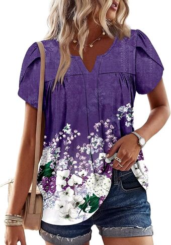 CRAZY GRID Womens Summer Tops Petal Short Sleeve Tshirt Summer Floral Boho Shirts Casual Flowy Tee Comfy Blouses in Saudi Arabia
