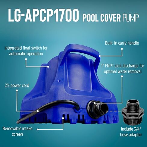 Little Giant APCP-1700 115-Volt, 1/3 HP, 1745 GPH, Automatic, Submersible, Swimming Pool Cover Pump with 25-Ft. Cord, Light Blue, 577301 in Kuwait