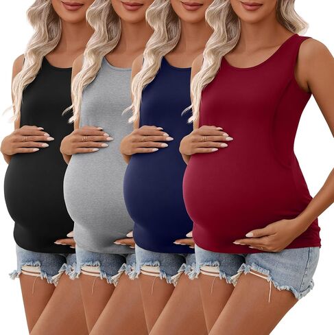 Ficerd 4 Pack Women Cotton Laming Tank Tops Slicfivess Frashed Terments Maternity Dression in Kuwait