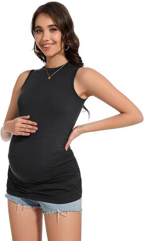 Smallshow Women's Maternity Tank Top 3 Pack | Crew Neck, Sleeveless, Pregnancy Clothes in Saudi Arabia