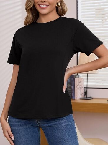 Ecavus Women's Short Sleeve Nursing Shirts for Breastfeeding Hidden Zippers Maternity Nursing Tops in Kuwait