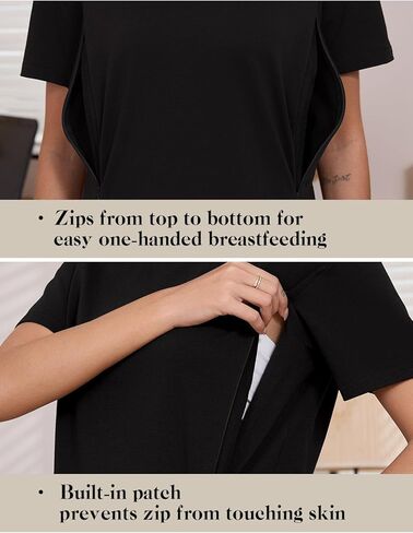 Ecavus Women's Short Sleeve Nursing Shirts for Breastfeeding Hidden Zippers Maternity Nursing Tops in Kuwait
