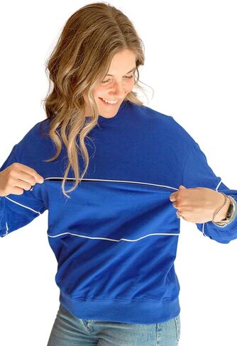 Relaxed Fit Invisible Zipper Breastfeeding Sweatshirt with Piping in French Terry Cotton in Kuwait