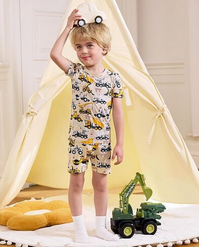 Bamboo Viscose Toddler Car Pajamas Boys Girls Kids Short Cool Summer 12M-8Y Snug fit Pjs Set 2pcs in Saudi Arabia