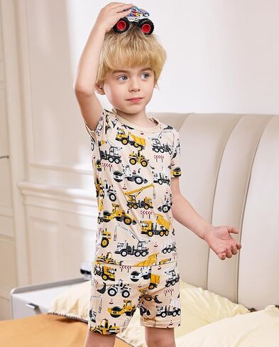 Bamboo Viscose Toddler Car Pajamas Boys Girls Kids Short Cool Summer 12M-8Y Snug fit Pjs Set 2pcs in Saudi Arabia