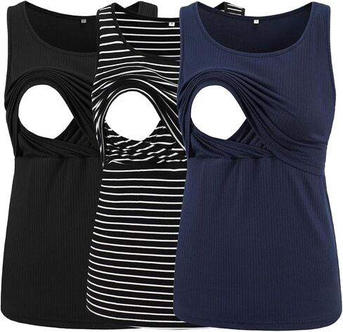 Ecavus Women's 3-Pack Ribbed Nursing Tank Tops Sleeveless Maternity Breastfeeding Shirts Double Layer Pregnancy Clothes in Saudi Arabia