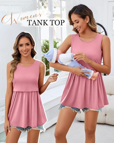 Ficerd 4 Pack Women's Maternity Nursing Tank Tops for Breastfeeding Cotton Round Neck Sleeveless Shirts Pregnancy Clothes in Kuwait