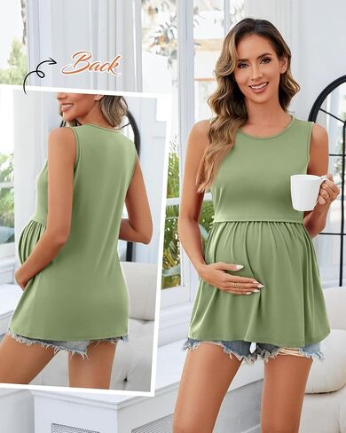 Ficerd 4 Pack Women's Maternity Nursing Tank Tops for Breastfeeding Cotton Round Neck Sleeveless Shirts Pregnancy Clothes in Kuwait