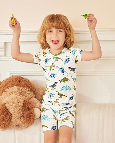 Bamboo Viscose Toddler Car Pajamas Boys Girls Kids Cool Short Summer 12m-8y Snug Fit Pjs set 2pcs in Kuwait