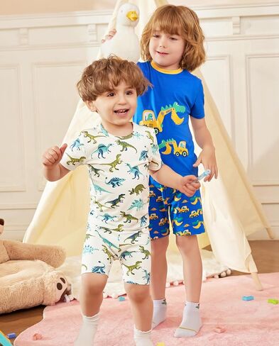 Bamboo Viscose Toddler Car Pajamas Boys Girls Kids Cool Short Summer 12m-8y Snug Fit Pjs set 2pcs in Kuwait