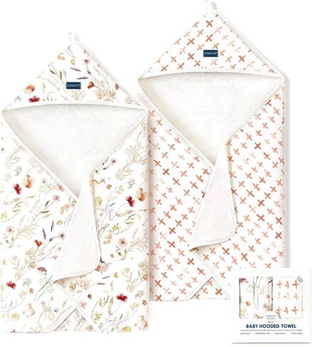 GRSSDER Baby Hooded Towel 2 Pack for Newborn, Super Soft Bath Towels with Original Design, Ultra Absorbent Knit Terry, Large Toddler Towels with Hood for Girls, Shower Gifts for Infant, 34"x 34" in Kuwait