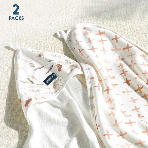 GRSSDER Baby Hooded Towel 2 Pack for Newborn, Super Soft Bath Towels with Original Design, Ultra Absorbent Knit Terry, Large Toddler Towels with Hood for Girls, Shower Gifts for Infant, 34"x 34" in Kuwait