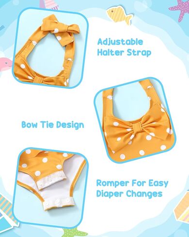 Kucnuzki Baby Girl Swimsuit Newborn One Piece Bathing Suit Bow Tie Bikini Tankini Infant Swimwear with Hat in Kuwait