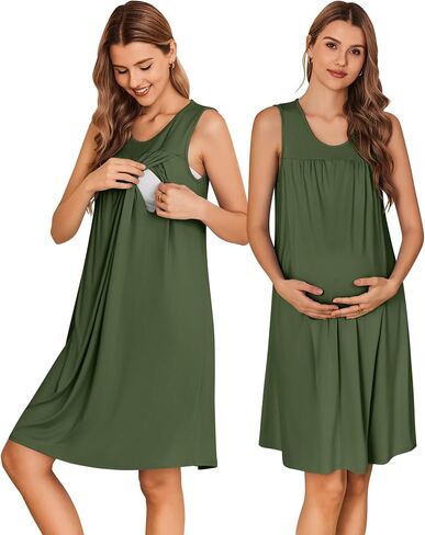 Ekouaer Maternity Nursing Dress Nightgown Labor and Delivery Gown Sleeveless Pregnancy Breastfeeding Dresses in Saudi Arabia