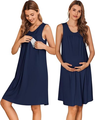 Ekouaer Maternity Nursing Dress Nightgown Labor and Delivery Gown Sleeveless Pregnancy Breastfeeding Dresses in Saudi Arabia