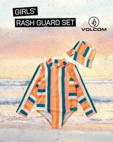 مجموعة حارس الطفح الجلدي في Volcom Toddler - 2 قطعة upf50+ Quarter Zip Long Sleeve Swimsuit مع قبعة مطابقة (12M -4T) in Kuwait
