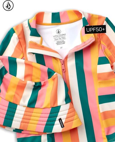 مجموعة حارس الطفح الجلدي في Volcom Toddler - 2 قطعة upf50+ Quarter Zip Long Sleeve Swimsuit مع قبعة مطابقة (12M -4T) in Kuwait