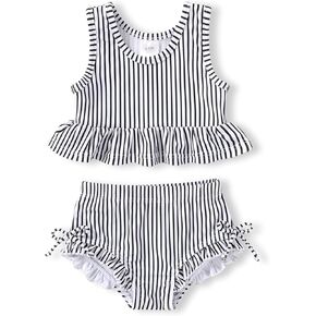 HAPPYMA Baby Swimsuit Toddler Girl Bathing Suit Summer Stripe Bikini Set Beach Two Piece Swim Wear