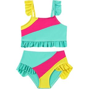 Toddler Girl Swimsuit Color Block Swimwear Girls Beach Bathing Suit Two Pieces Bikini Set Summer 1-6 Years