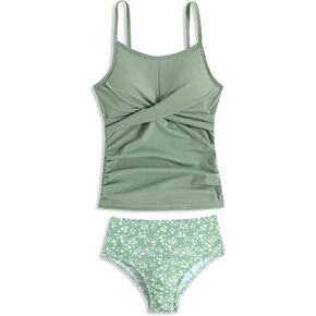 Girls Swimsuits 2 Piece Bathing Suit Tropical Floral Swimwear 7-16 Years Beach Sport Halter Tankini