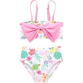 puseky Toddler Girls Swimsuit 2 Piece Kids Bathing Suit Bowknot Tankini with Shorts Beach Bikini Summer Swimwear 12M-5T