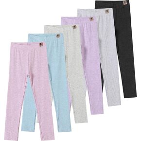 6 Pack Girls Leggings Yoga Pants for Girls Full Length Stretchy Pants Toddler Girl Solid Basic Leggings