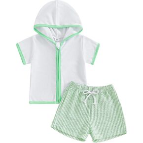 Kids Baby Boy Girl Swim Cover Up Toddler Swim Trunks and Short Sleeve Coverup Beach Bathing Suit Swimwear