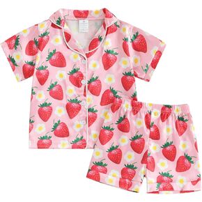 Toddler Pajamas Baby Girl Boy Summer Butterfly/Fruit Print Silk Pjs Sleepwear Nightwear Loungewear Pj Set