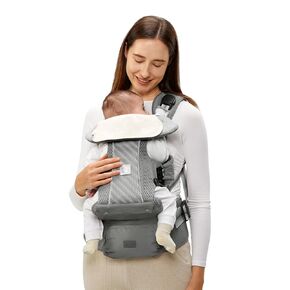 Bc Babycare Hexa Effortless Baby Carrier with Hip Seat - Ergonomic Toddler Carrier (8-33 lbs), Adjustable Slide Lock & Knob, Hip-Healthy Design for Parent's Back Relief, Gray