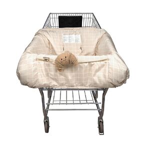 Boppy Shopping Cart Cover, Almond Croissant, Cart Cover for Babies with Soft 360-Degree Coverage, Safety Harness, and SlideLine Toy Tether with Plush Croissant Included, 6mo+