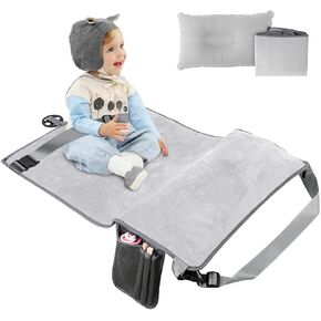 Toddler Travel Airplane Bed Kids Airplane Extender Sea, Travel Inflatable Foot Rest Portable Travel Bed Grey