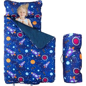 Toddler Nap Mat with Removable Pillow and Blanket, Sleeping Bag for Kids, Lightweight and Soft Slumber Bags for Preschool, Sleeping Mats for Daycare Sweat Absorbing and Breathable