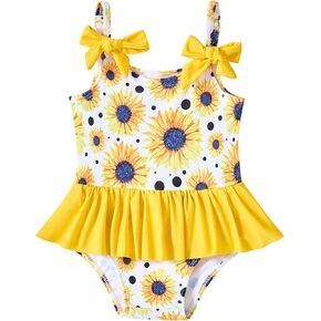 Mioglrie Toddler Girls Swimsuits Baby Bathing Suit Girl One Piece Shoulder Strap Ruffle Swimwear