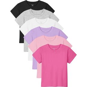 Poroka Baby and Toddler Girls Short Sleeve T-Shirts Cotton Crewneck Shirts Basic Solid Tees Summer Casual Tops, Multipack