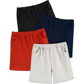 Boys Shorts 4-Pack Toddler Baby Pull on Short Casual Athletic Jogger Elastic Waistband Quick Dry Knit Shorts