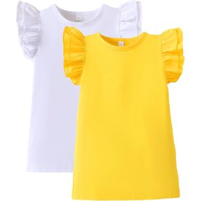 Toddler Cotton Comfortable Soft Round Neck Ruffle Sleeve Top Girls Summer Clothing