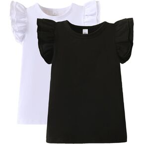 Toddler Cotton Comfortable Soft Round Neck Ruffle Sleeve Top Girls Summer Clothing in Kuwait